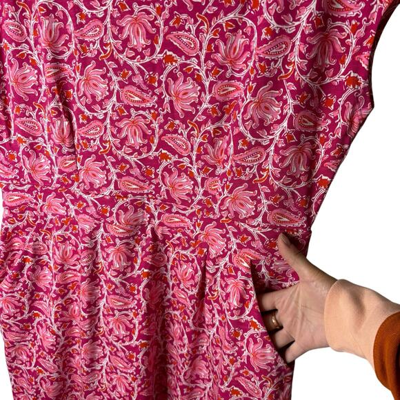 Boden Floral Print Fit & Flare Dress Pink Paisley Cap Sleeve Cotton Blend sz 10L - Picture 4 of 10